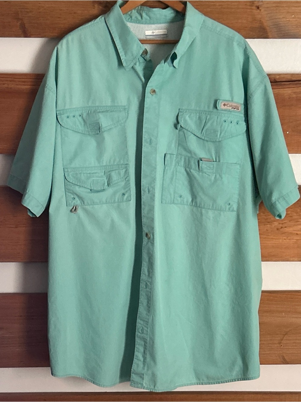 Columbia Men's PFG Tamiami Short Sleeve Outdoor Button Down Sea Green Size XL